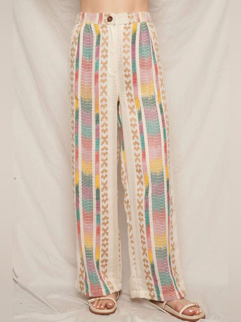 En Creme Embroidered Pants S